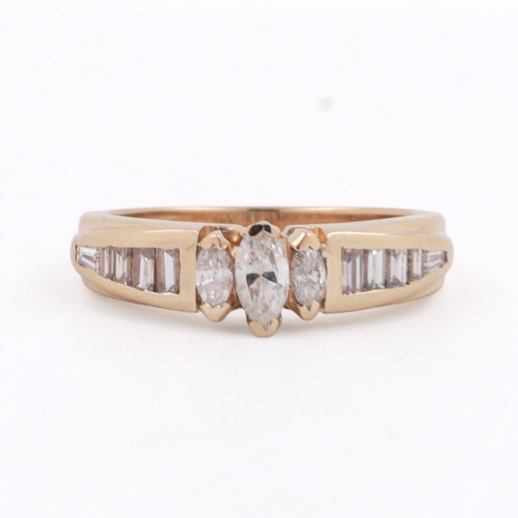 Marquise and Baguette Cut Diamond Band Ring 14K Yellow Gold 0.50 TW Size 6.25