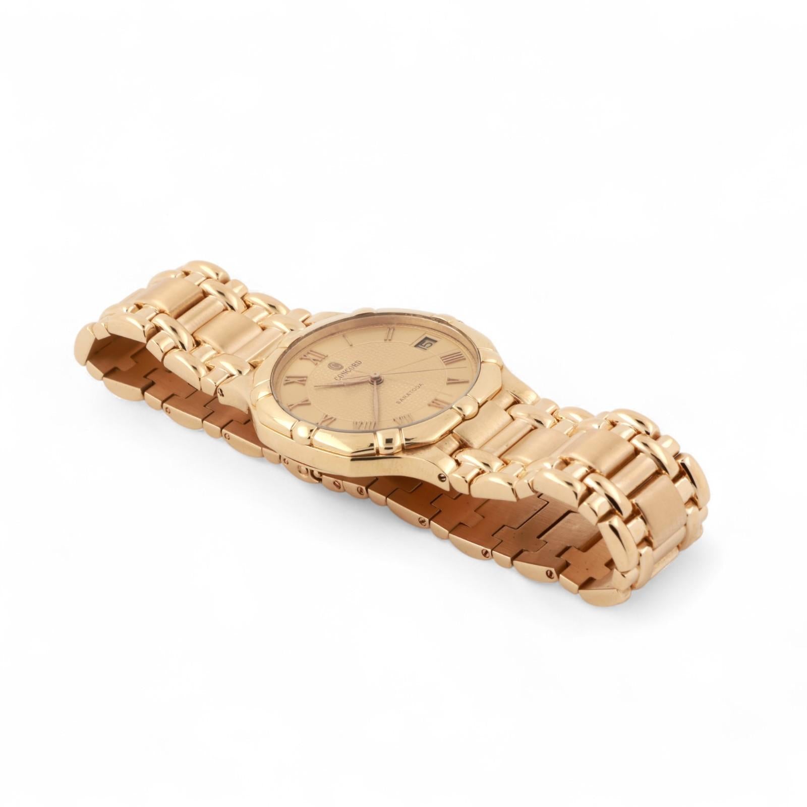Concord Saratoga Watch 18K Gold Champagne Roman Numeral Dial Quartz 7.25"