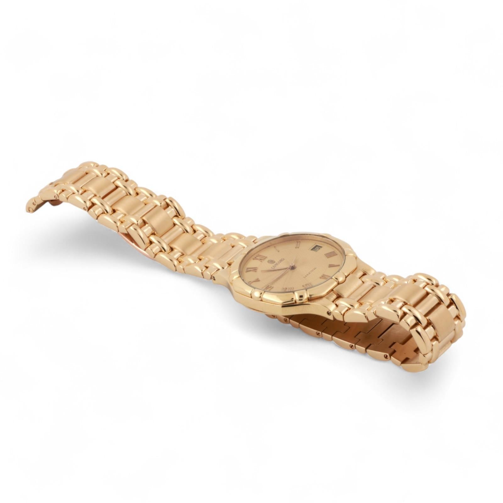 Concord Saratoga Watch 18K Gold Champagne Roman Numeral Dial Quartz 7.25"