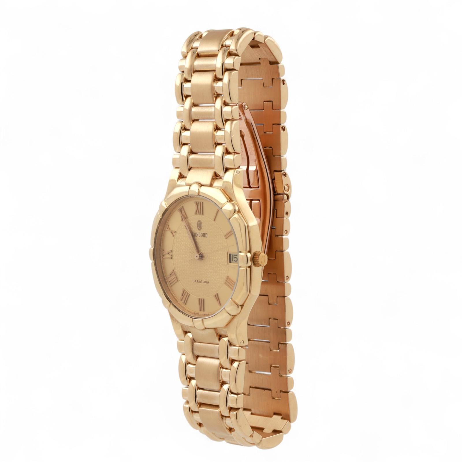 Concord Saratoga Watch 18K Gold Champagne Roman Numeral Dial Quartz 7.25"