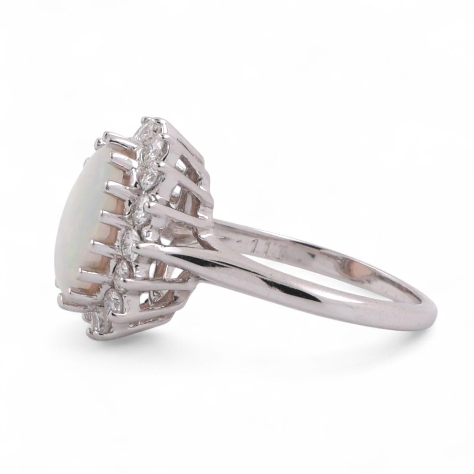 Oval Opal Diamond Halo Ring 14K White Gold 1.95 CTW Size 5 Ladies Estate