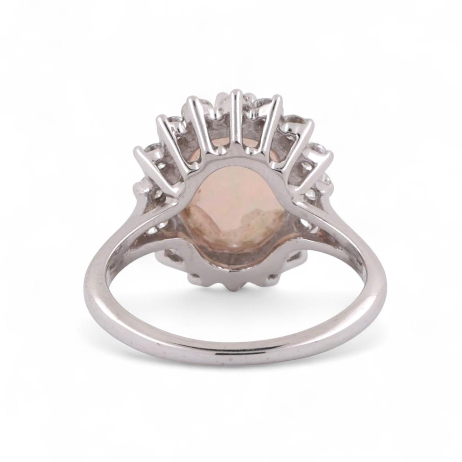 Oval Opal Diamond Halo Ring 14K White Gold 1.95 CTW Size 5 Ladies Estate