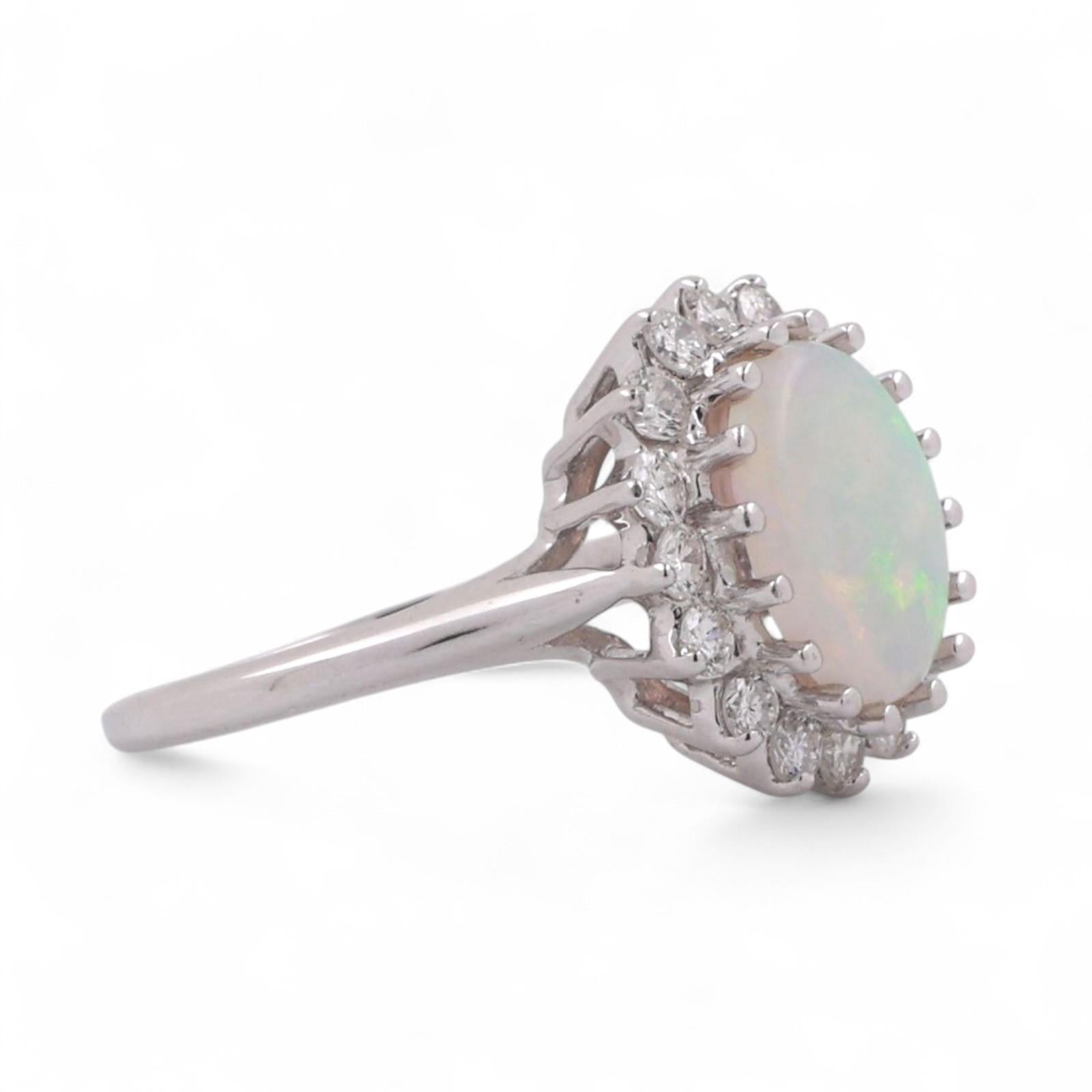 Oval Opal Diamond Halo Ring 14K White Gold 1.95 CTW Size 5 Ladies Estate