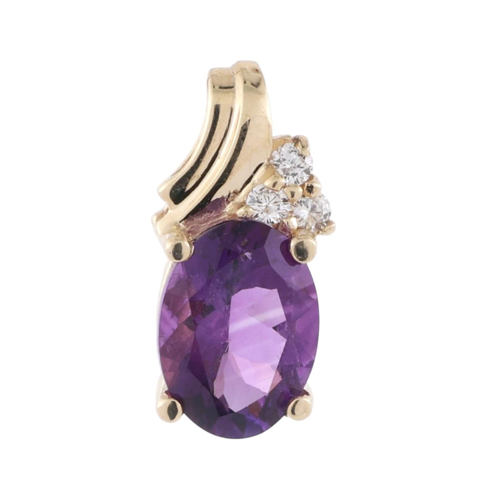 Amethyst Diamond Pendant 14K Yellow Gold 2.35 CTW 0.70" Ladies Estate