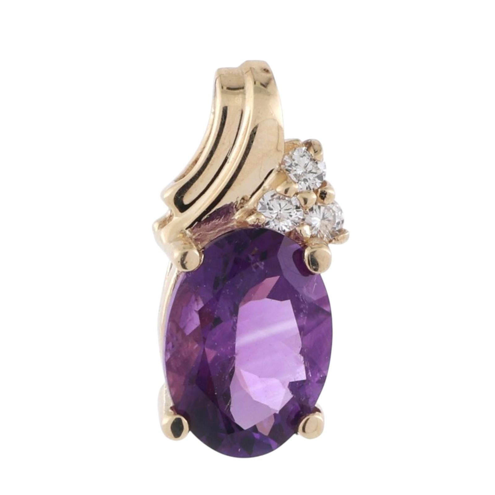 Amethyst Diamond Pendant 14K Yellow Gold 2.35 CTW 0.70" Ladies Estate