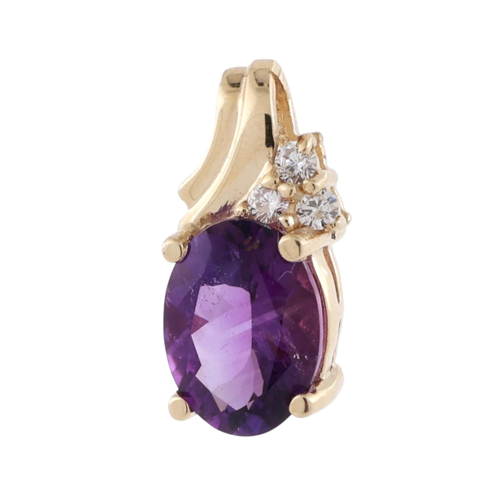 Amethyst Diamond Pendant 14K Yellow Gold 2.35 CTW 0.70" Ladies Estate