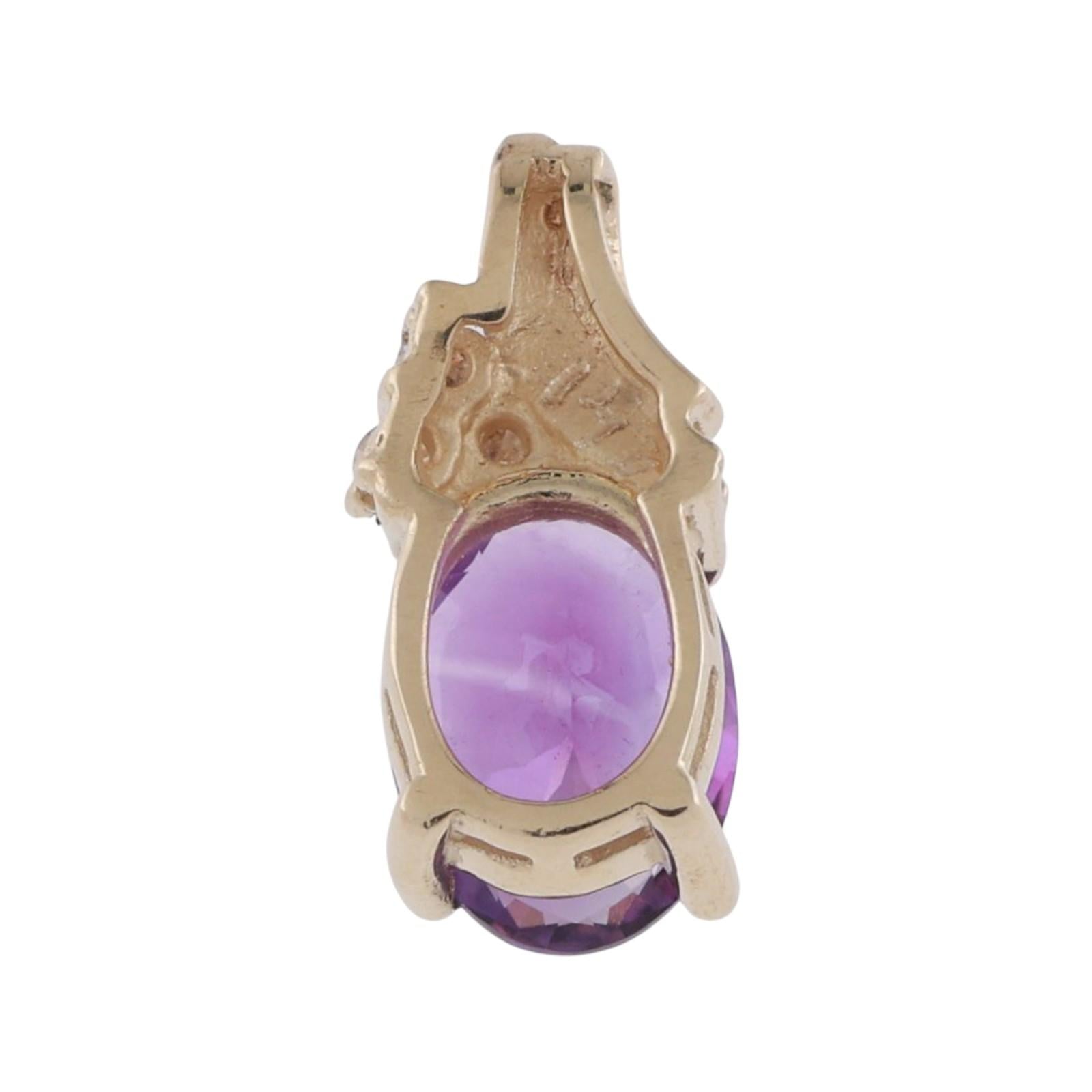 Amethyst Diamond Pendant 14K Yellow Gold 2.35 CTW 0.70" Ladies Estate
