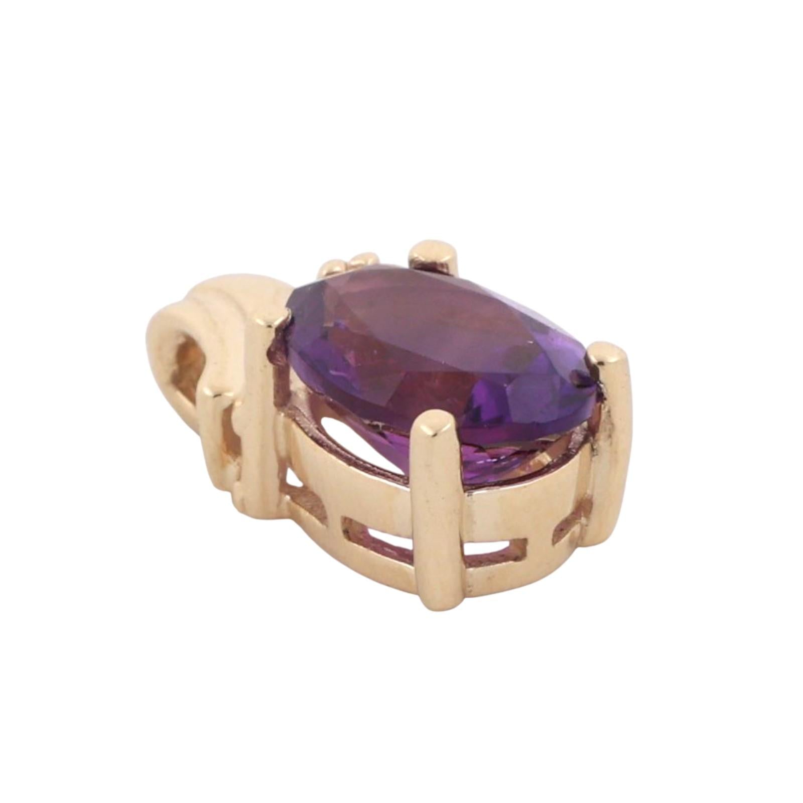 Amethyst Diamond Pendant 14K Yellow Gold 2.35 CTW 0.70" Ladies Estate