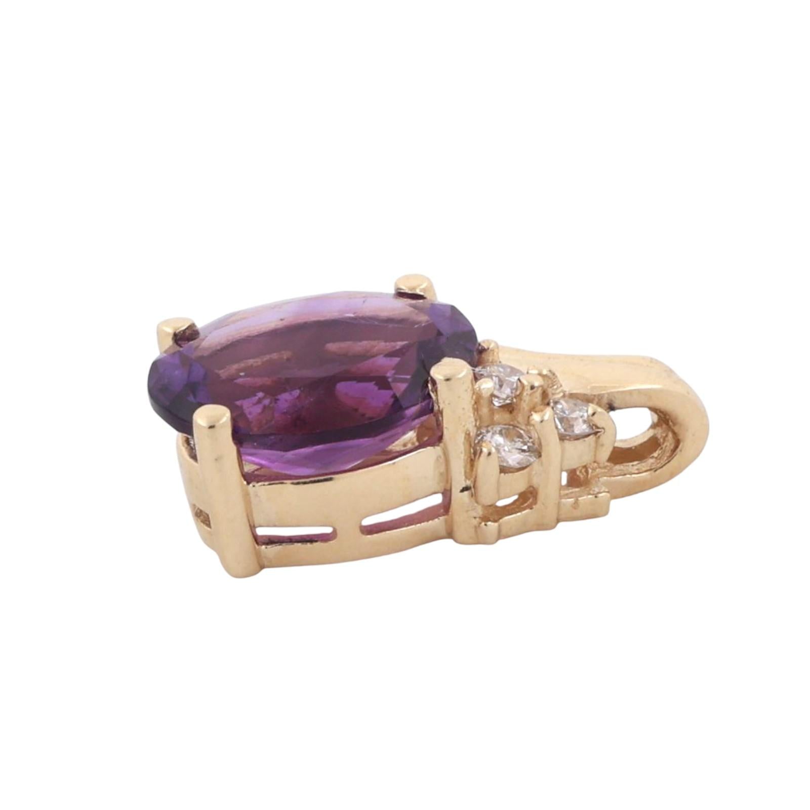 Amethyst Diamond Pendant 14K Yellow Gold 2.35 CTW 0.70" Ladies Estate