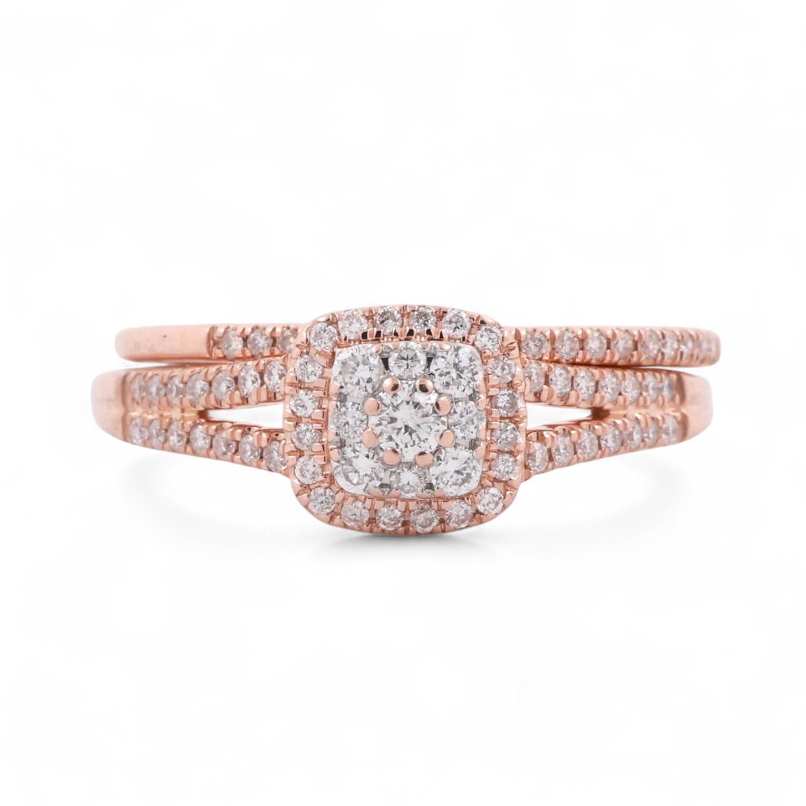 14K Rose Gold Cluster Diamond Halo Wedding Ring Set 1.00 TW Ladies Size 9