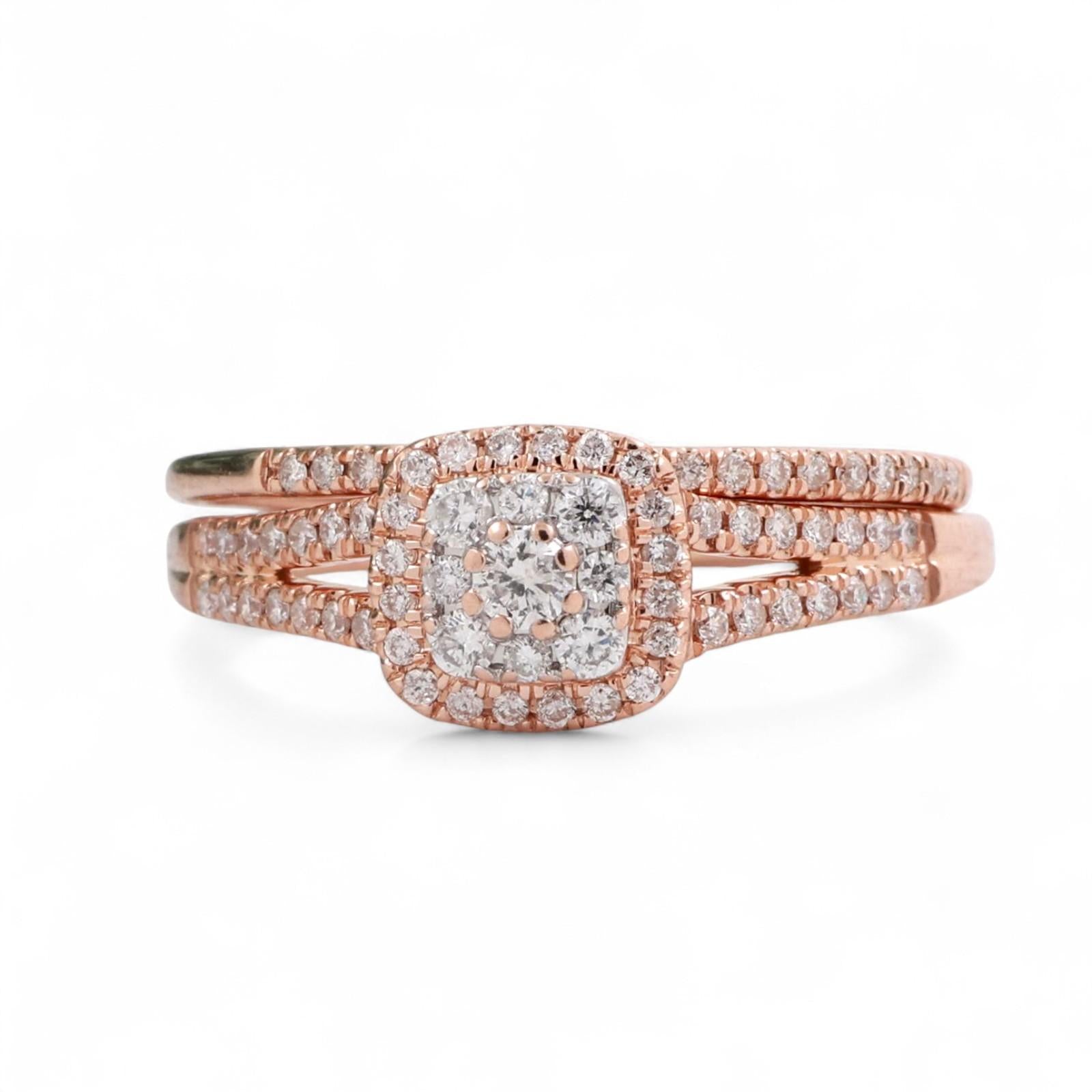 14K Rose Gold Cluster Diamond Halo Wedding Ring Set 1.00 TW Ladies Size 9
