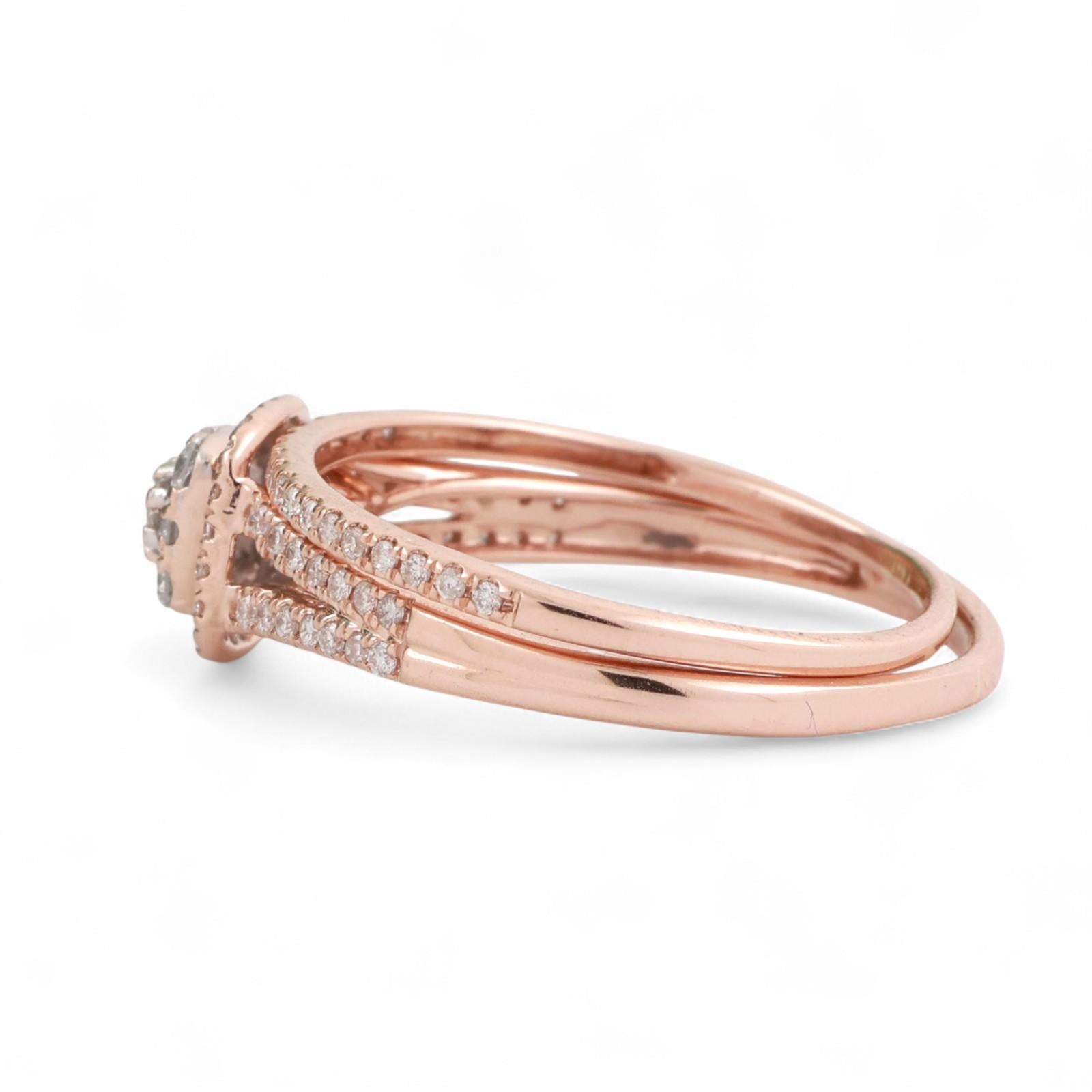 14K Rose Gold Cluster Diamond Halo Wedding Ring Set 1.00 TW Ladies Size 9