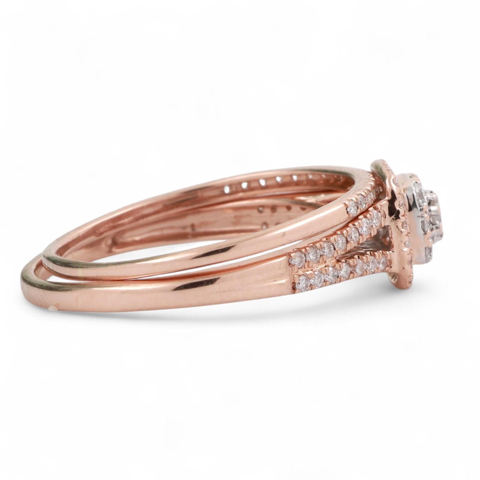 14K Rose Gold Cluster Diamond Halo Wedding Ring Set 1.00 TW Ladies Size 9