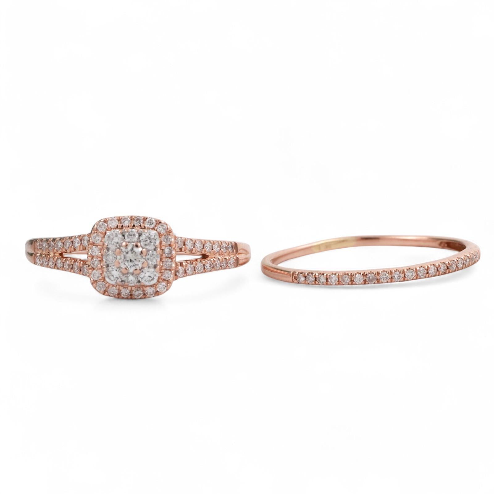 14K Rose Gold Cluster Diamond Halo Wedding Ring Set 1.00 TW Ladies Size 9
