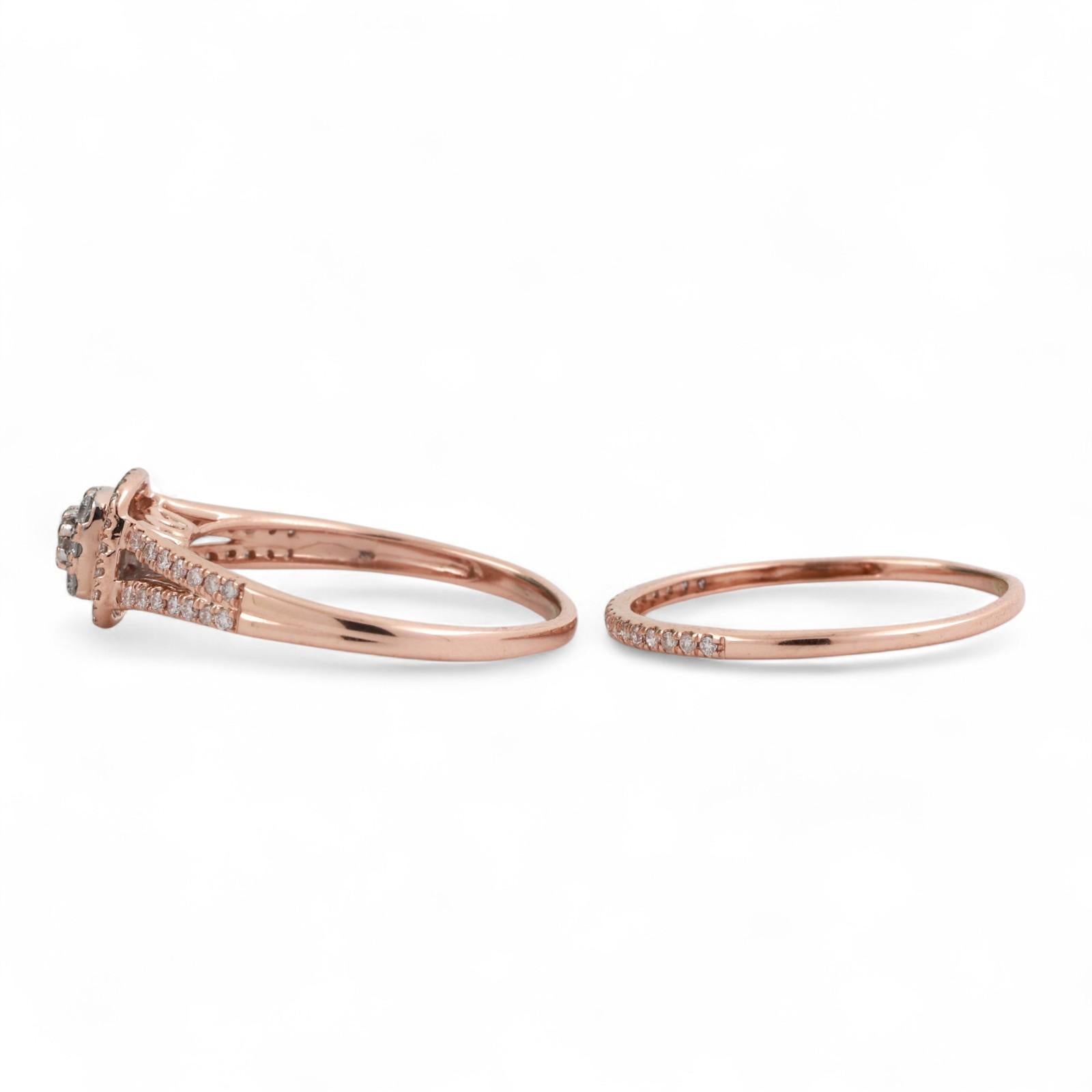 14K Rose Gold Cluster Diamond Halo Wedding Ring Set 1.00 TW Ladies Size 9