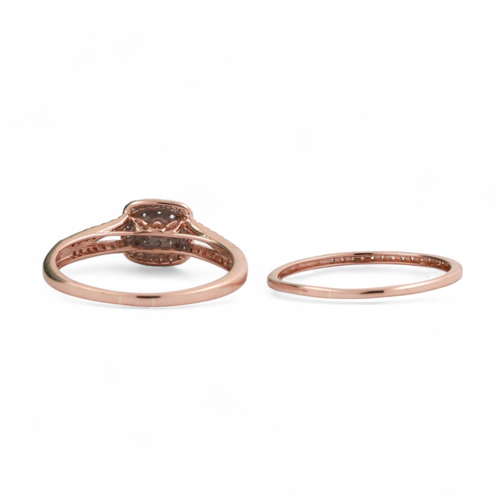 14K Rose Gold Cluster Diamond Halo Wedding Ring Set 1.00 TW Ladies Size 9