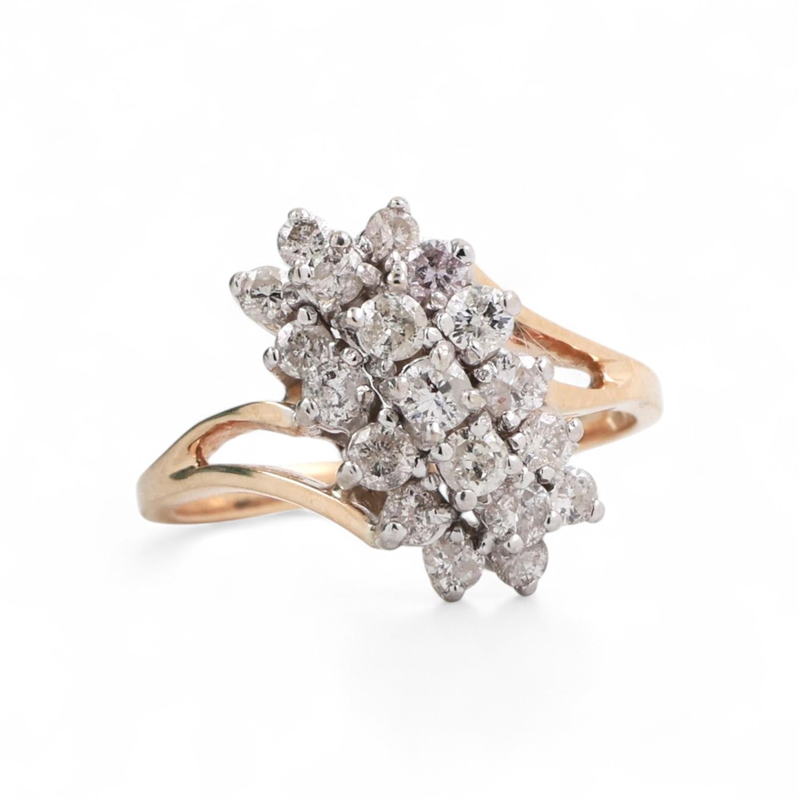 Cluster Diamond Cascade Ring 14K Gold 1.05 TW Size 6.75 Ladies Estate