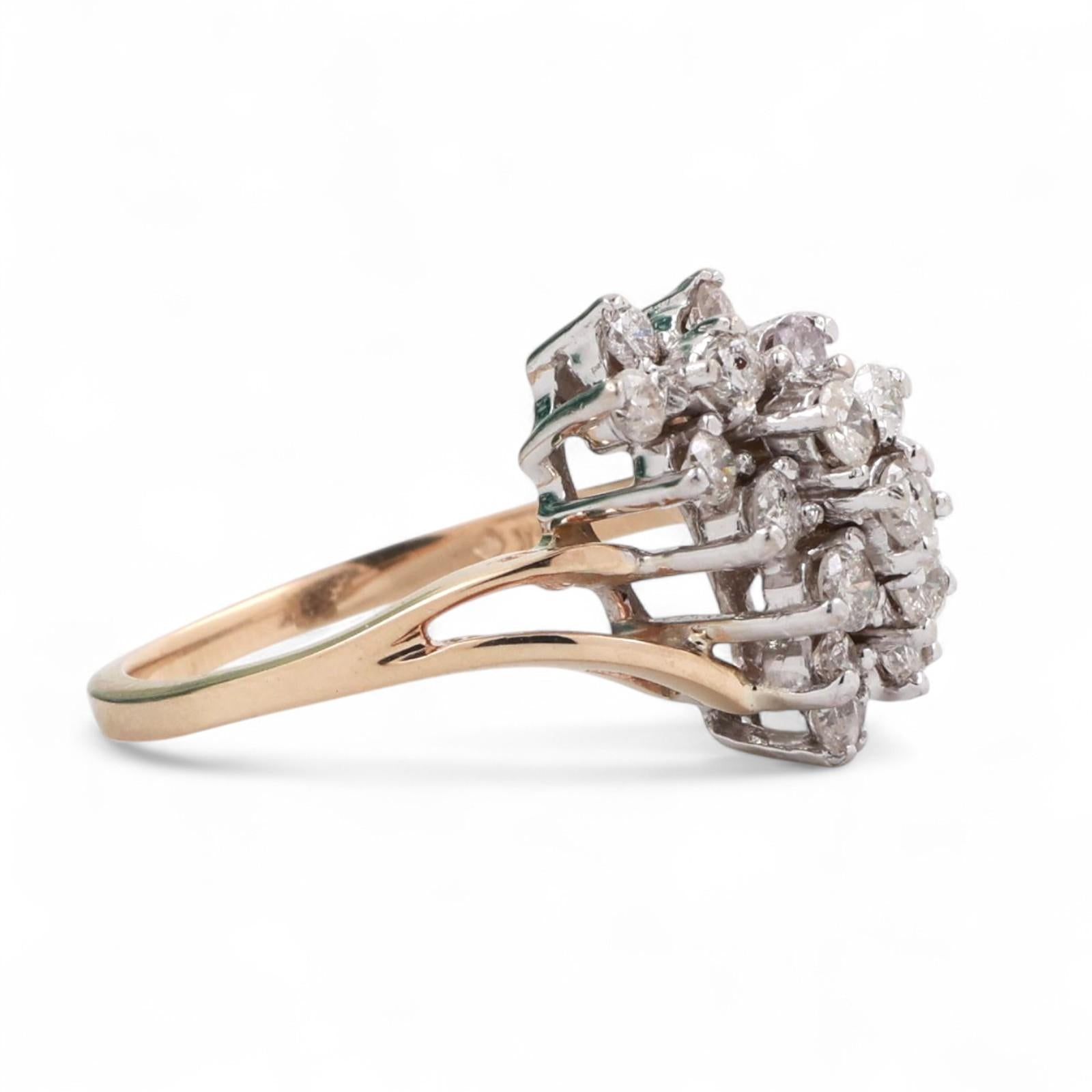 Cluster Diamond Cascade Ring 14K Gold 1.05 TW Size 6.75 Ladies Estate