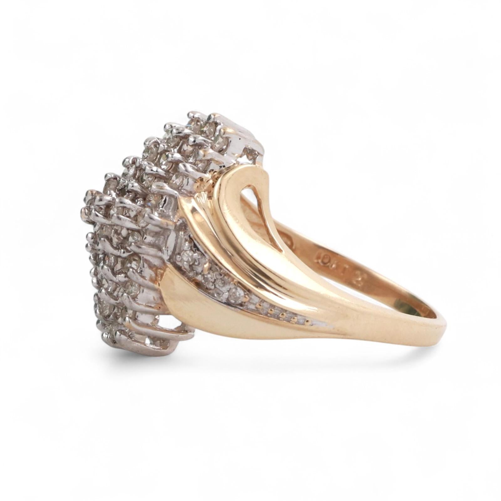 Cluster Diamond Cascade Ring Cocktail 10K Gold 0.65 TW Size 6.75 Ladies Estate
