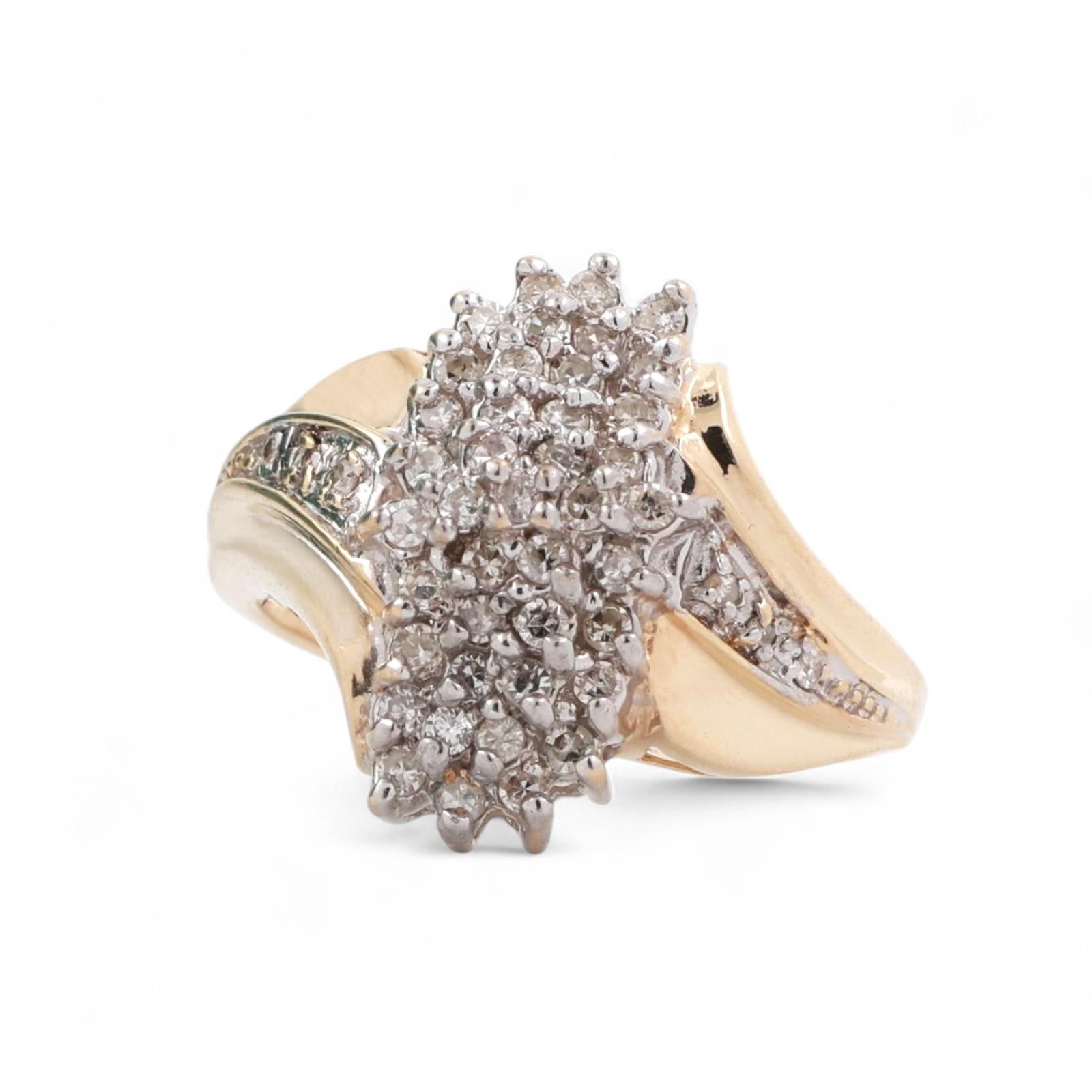 Cluster Diamond Cascade Ring Cocktail 10K Gold 0.65 TW Size 6.75 Ladies Estate