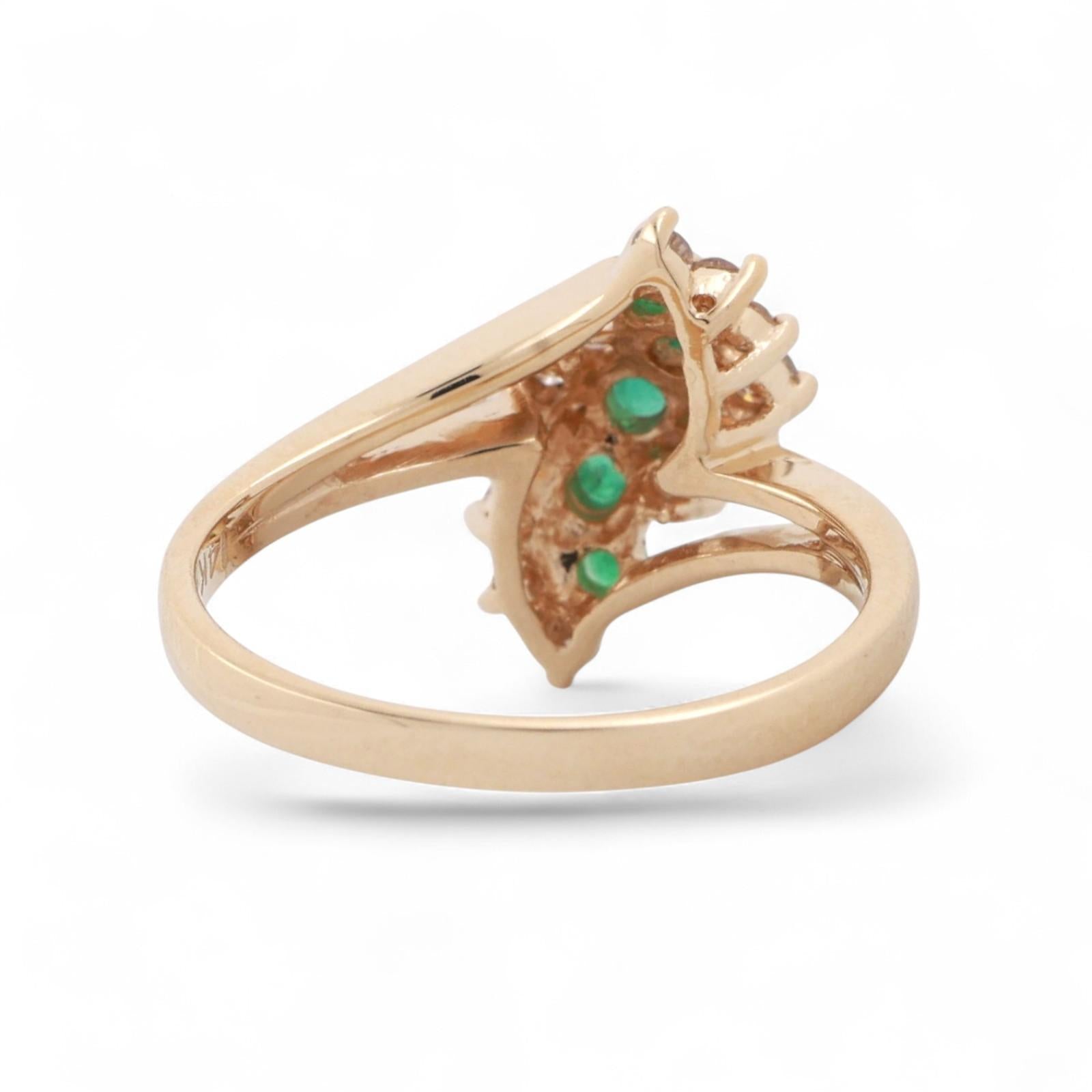 Estate Emerald Diamond Bypass Ring 14K Yellow Gold 0.97 CTW Size 6.5 Ladies
