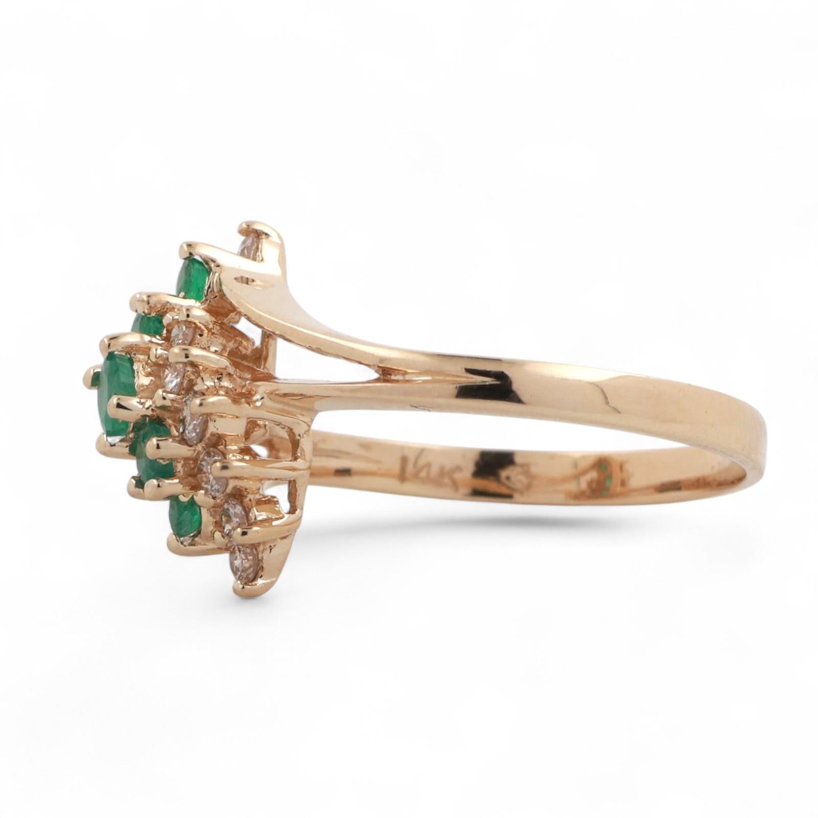 Estate Emerald Diamond Bypass Ring 14K Yellow Gold 0.97 CTW Size 6.5 Ladies