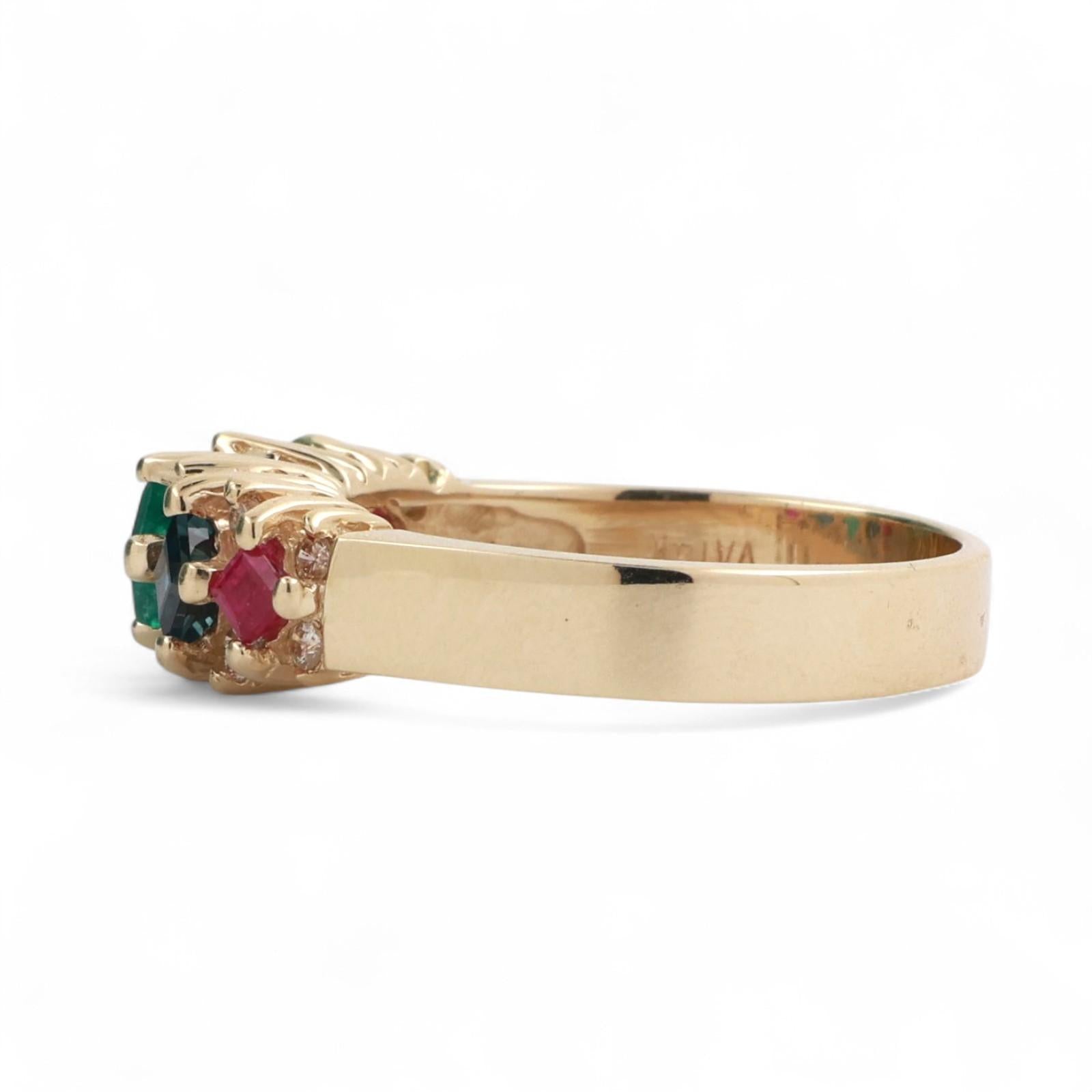 Ruby Sapphire Emerald Diamond Band Ring 14K Yellow Gold 1.37 CTW Size 8.5 Estate