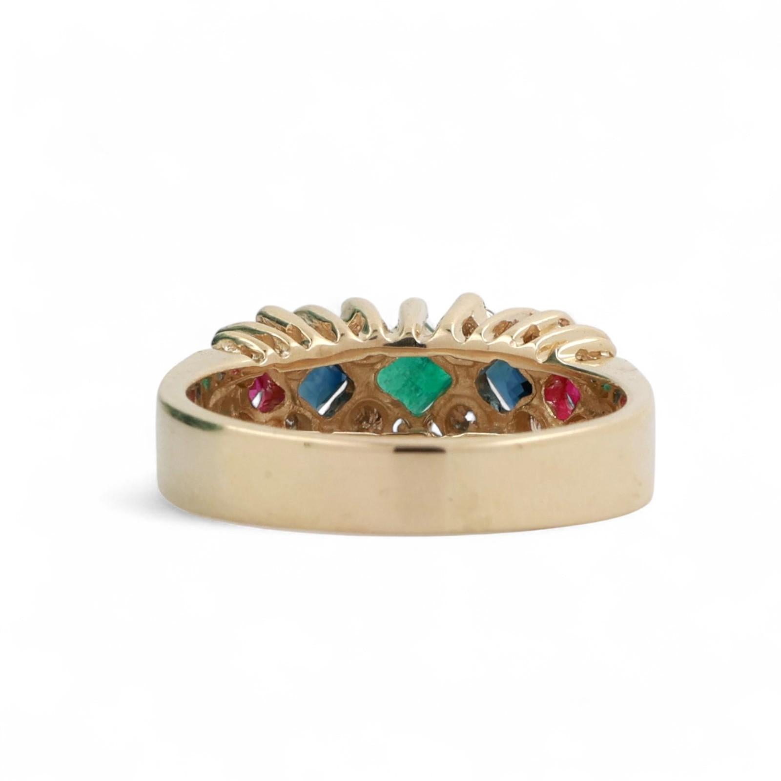 Ruby Sapphire Emerald Diamond Band Ring 14K Yellow Gold 1.37 CTW Size 8.5 Estate