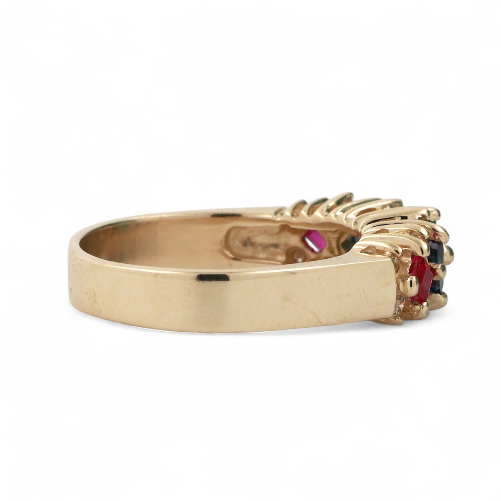 Ruby Sapphire Emerald Diamond Band Ring 14K Yellow Gold 1.37 CTW Size 8.5 Estate