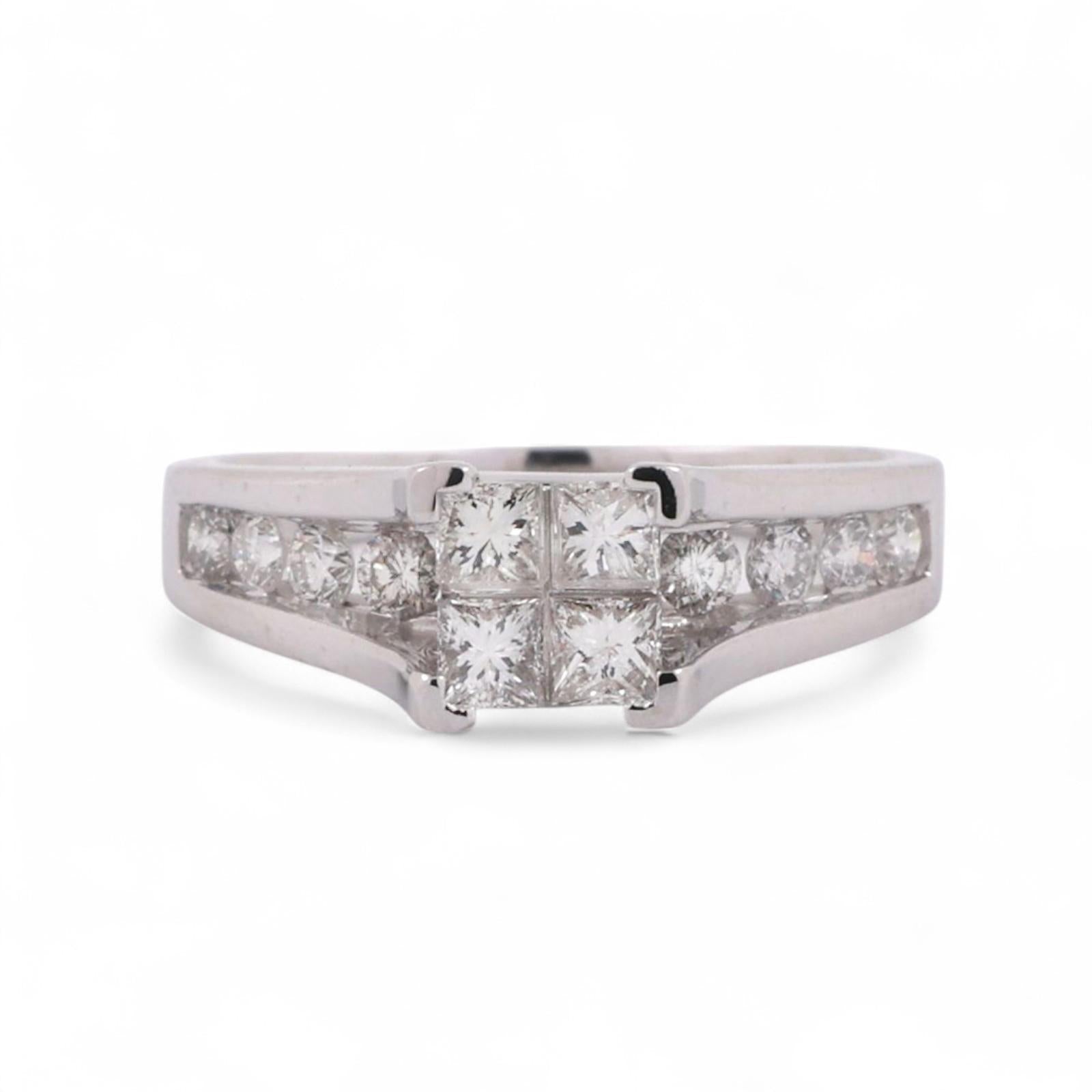 4-Stone Princess Cut Diamond Accent Engagement Ring 14K White Gold 1.15TW Size 8