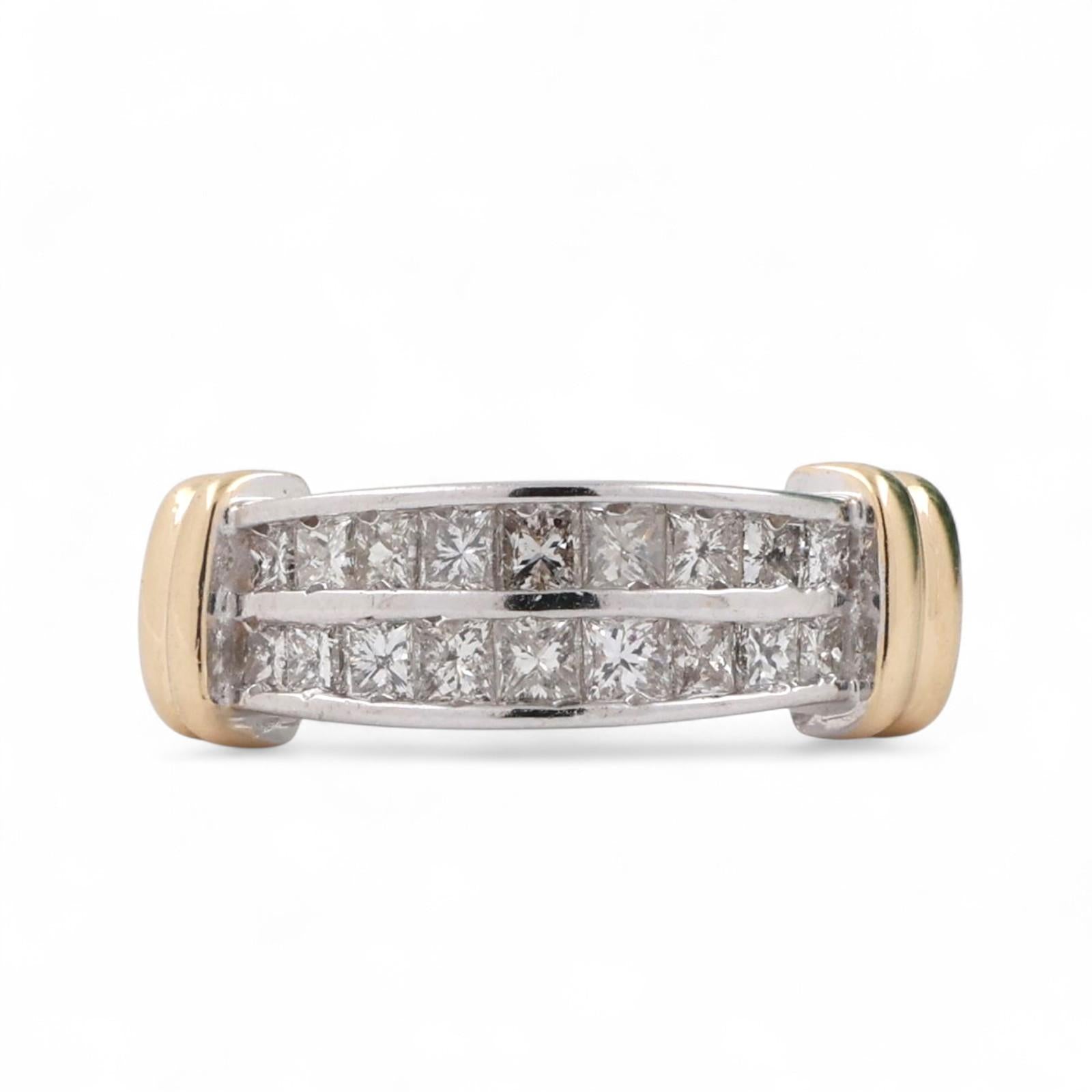 2-Row Princess Cut Diamond Band Ring 14K Gold 0.85 TW Size 7 Estate