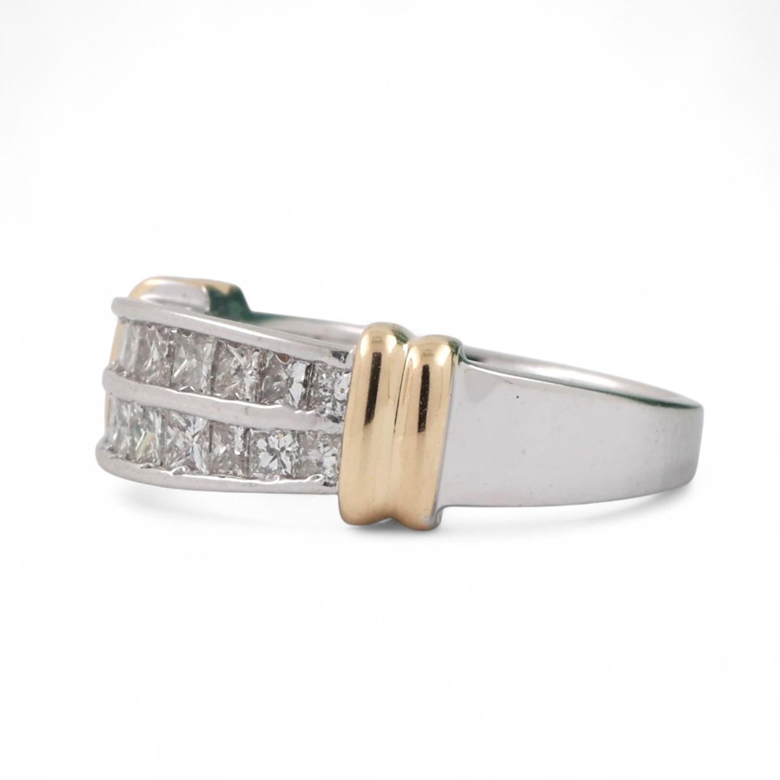 2-Row Princess Cut Diamond Band Ring 14K Gold 0.85 TW Size 7 Estate