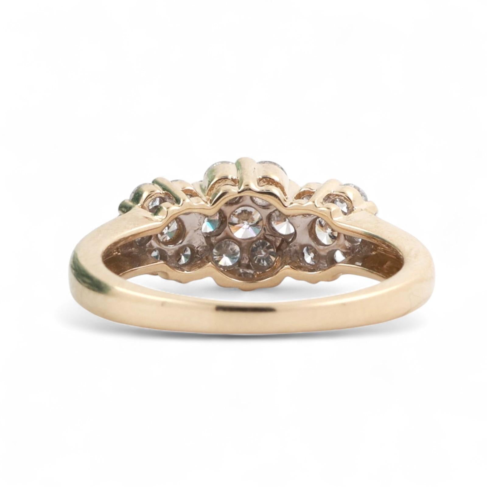1.00 TW Cluster Diamond Flower Ring 14K Yellow Gold Size 7.25 Ladies Estate
