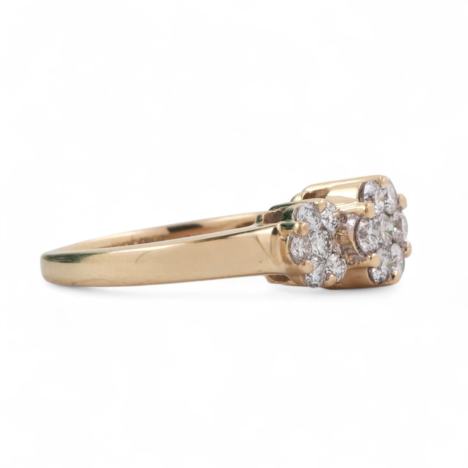 1.00 TW Cluster Diamond Flower Ring 14K Yellow Gold Size 7.25 Ladies Estate