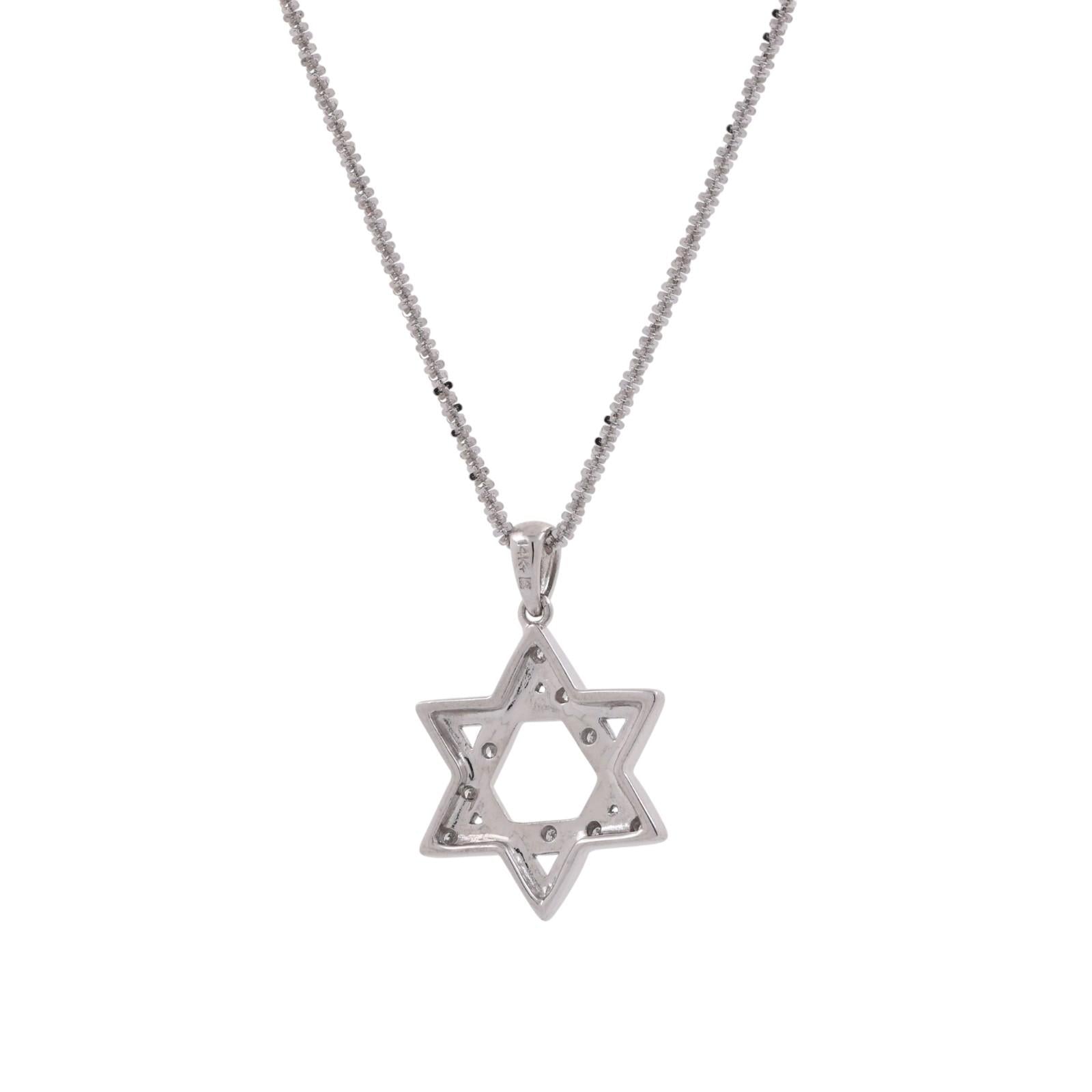 Religious Star of David Diamond Pendant Chain Necklace 14K White Gold 20.5"