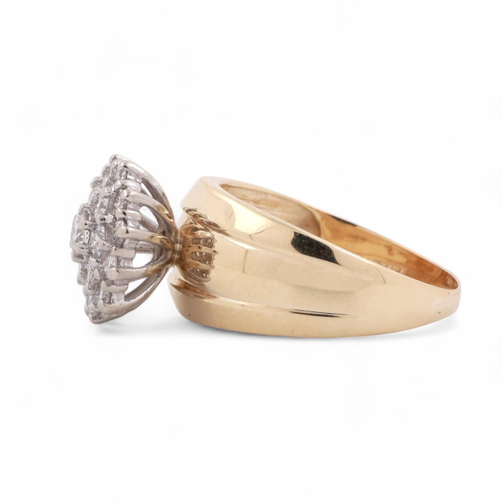 Cluster Diamond Floral Cocktail Ring Two-Tone Gold 1.05 TW Size 8.25 Estate