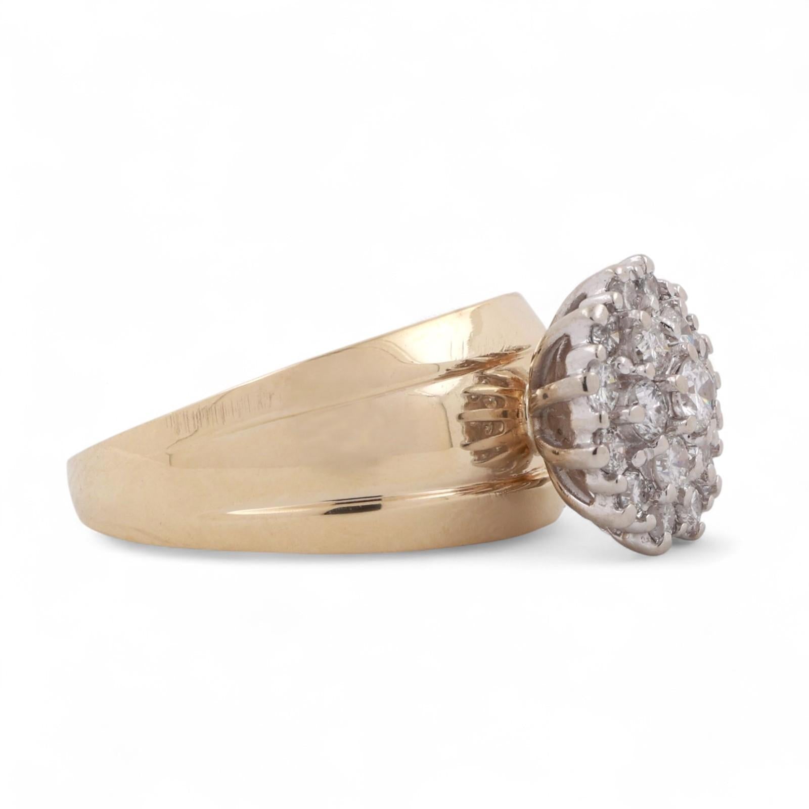 Cluster Diamond Floral Cocktail Ring Two-Tone Gold 1.05 TW Size 8.25 Estate