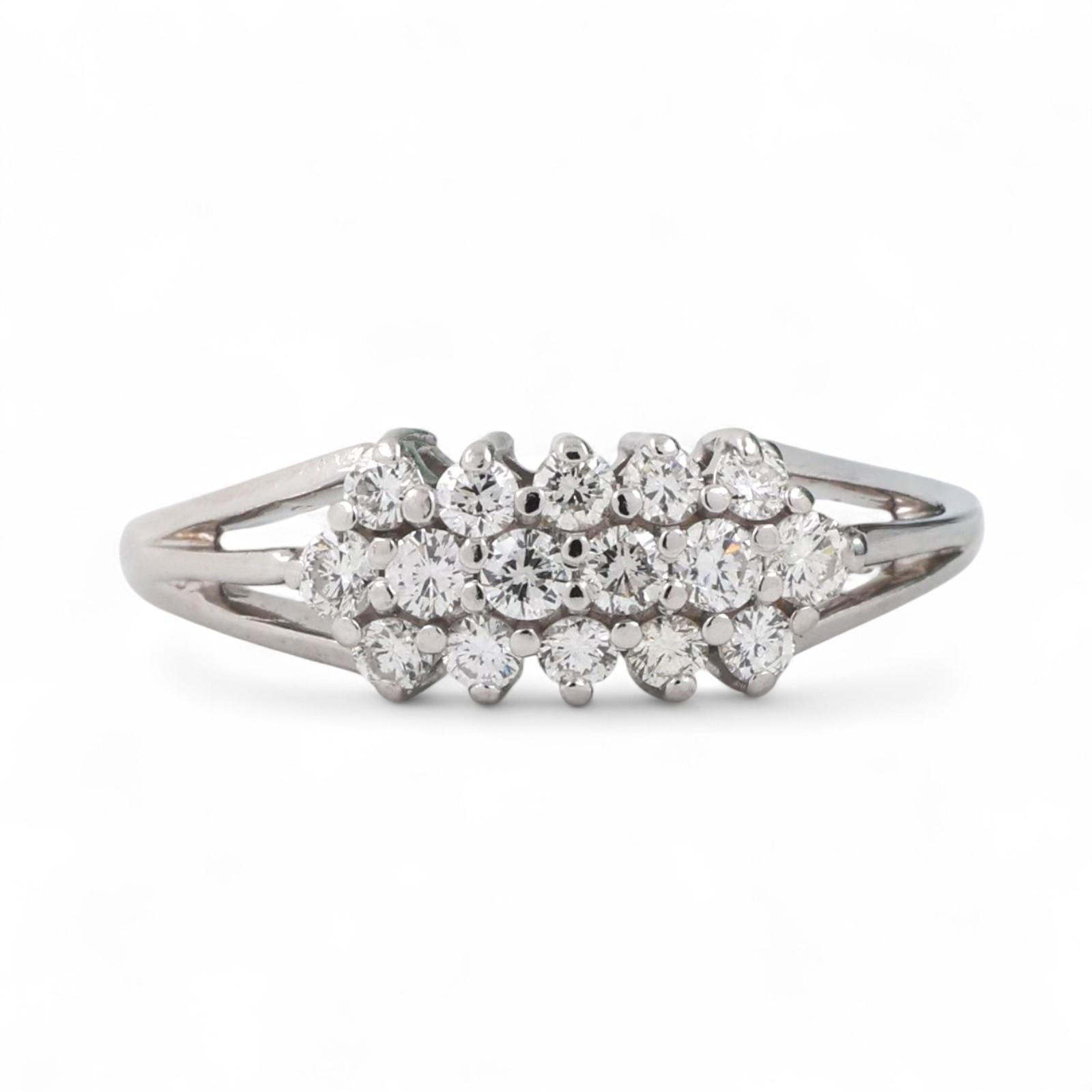 3-Row Cluster Diamond Cocktail Ring 14K White Gold 0.50 TW Size 7.5 Ladies