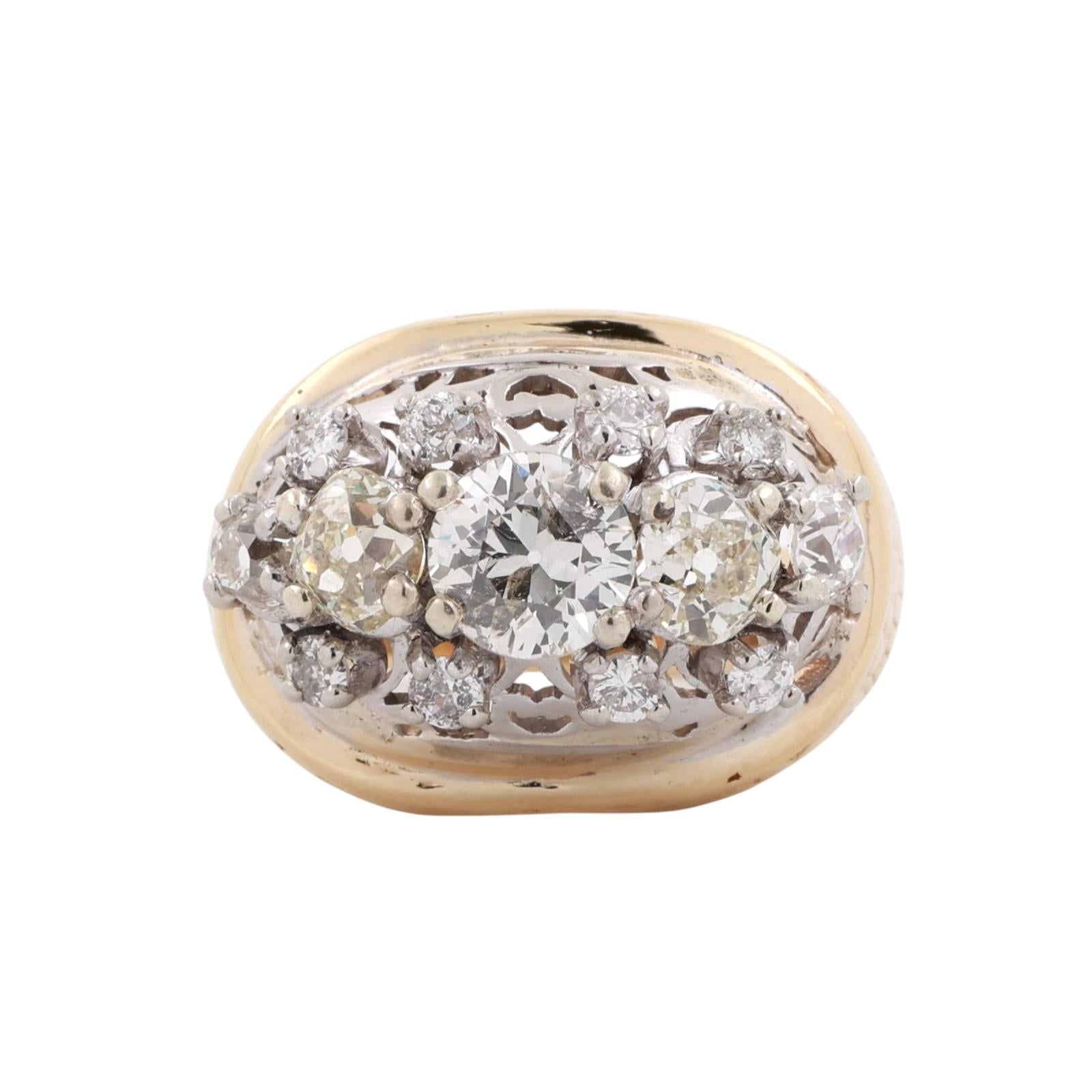 Old Euro Diamond Filigree Statement Ring Platinum 14K Gold 3.28 TW Size 9.25