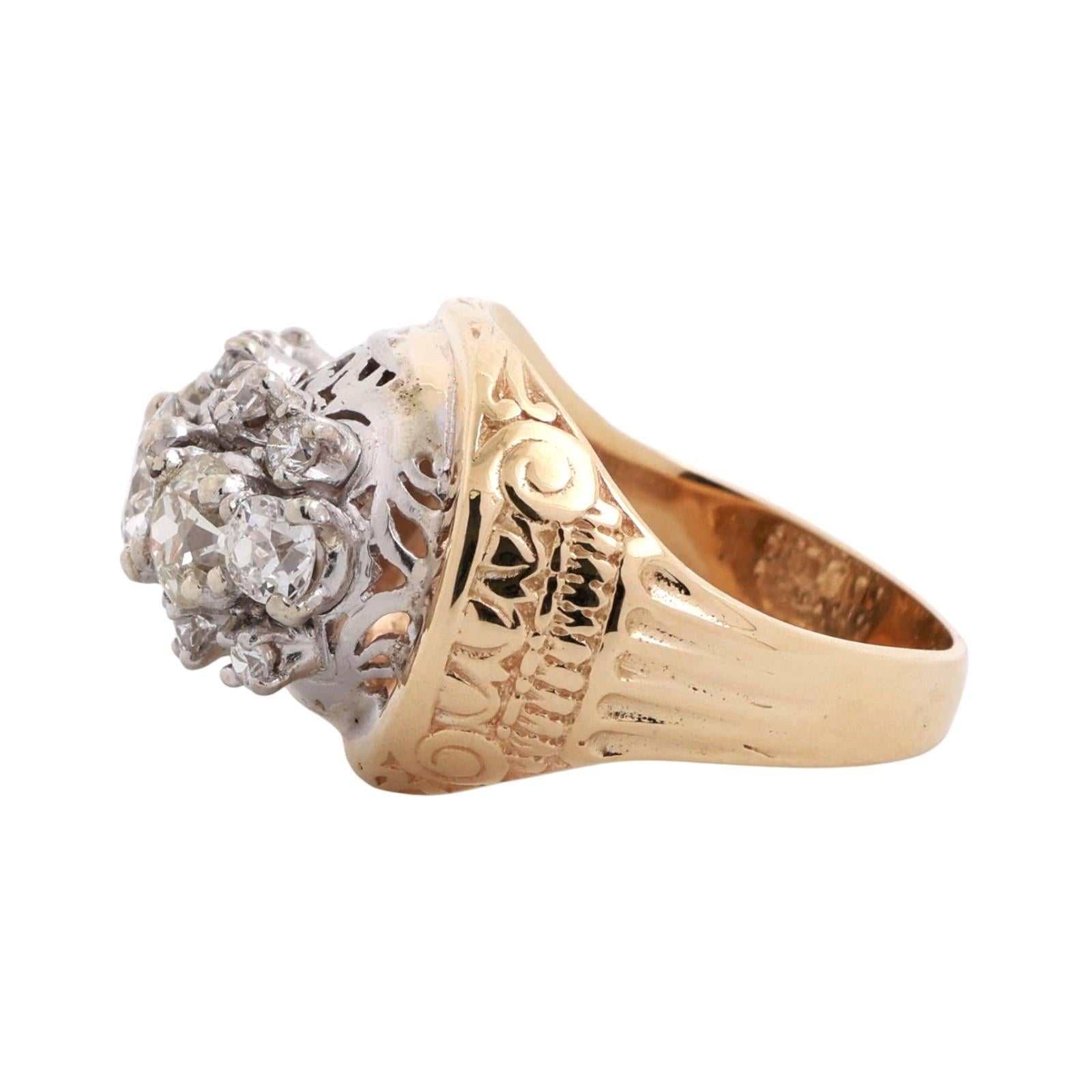 Old Euro Diamond Filigree Statement Ring Platinum 14K Gold 3.28 TW Size 9.25