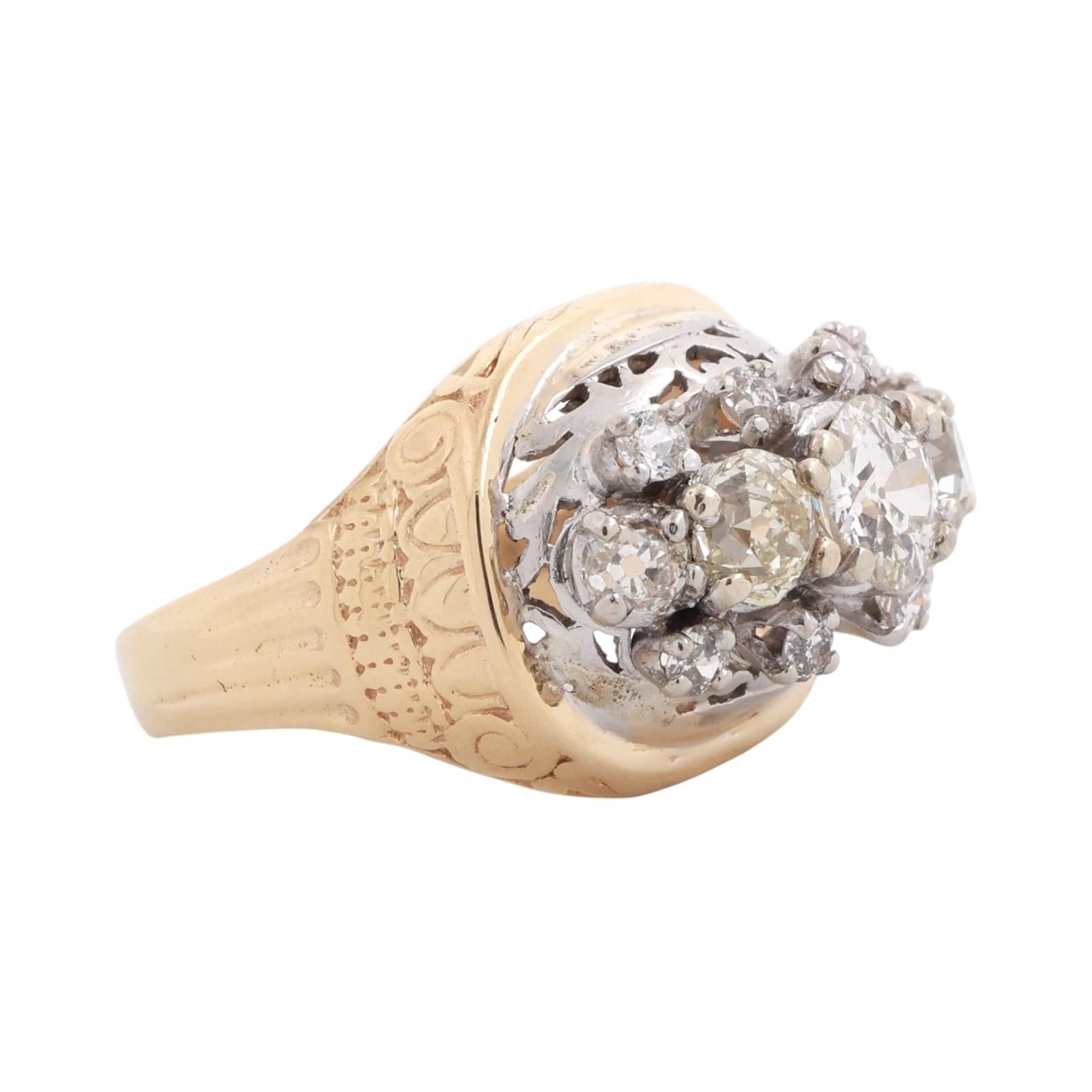 Old Euro Diamond Filigree Statement Ring Platinum 14K Gold 3.28 TW Size 9.25