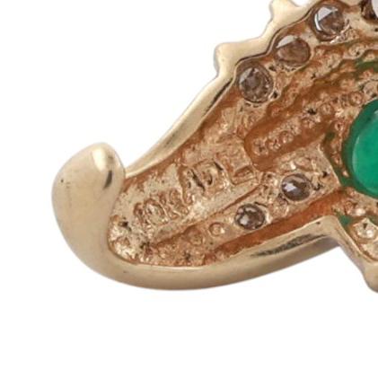 Emerald Diamond Floral J Hoop Earrings 10K Gold 0.94 CTW 0.60" Ladies Estate