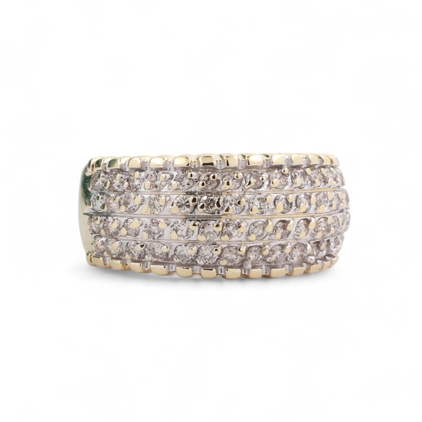 4-Row Diamond Wide Band Ring 14K Gold 1.00 TW Size 7 Ladies Estate