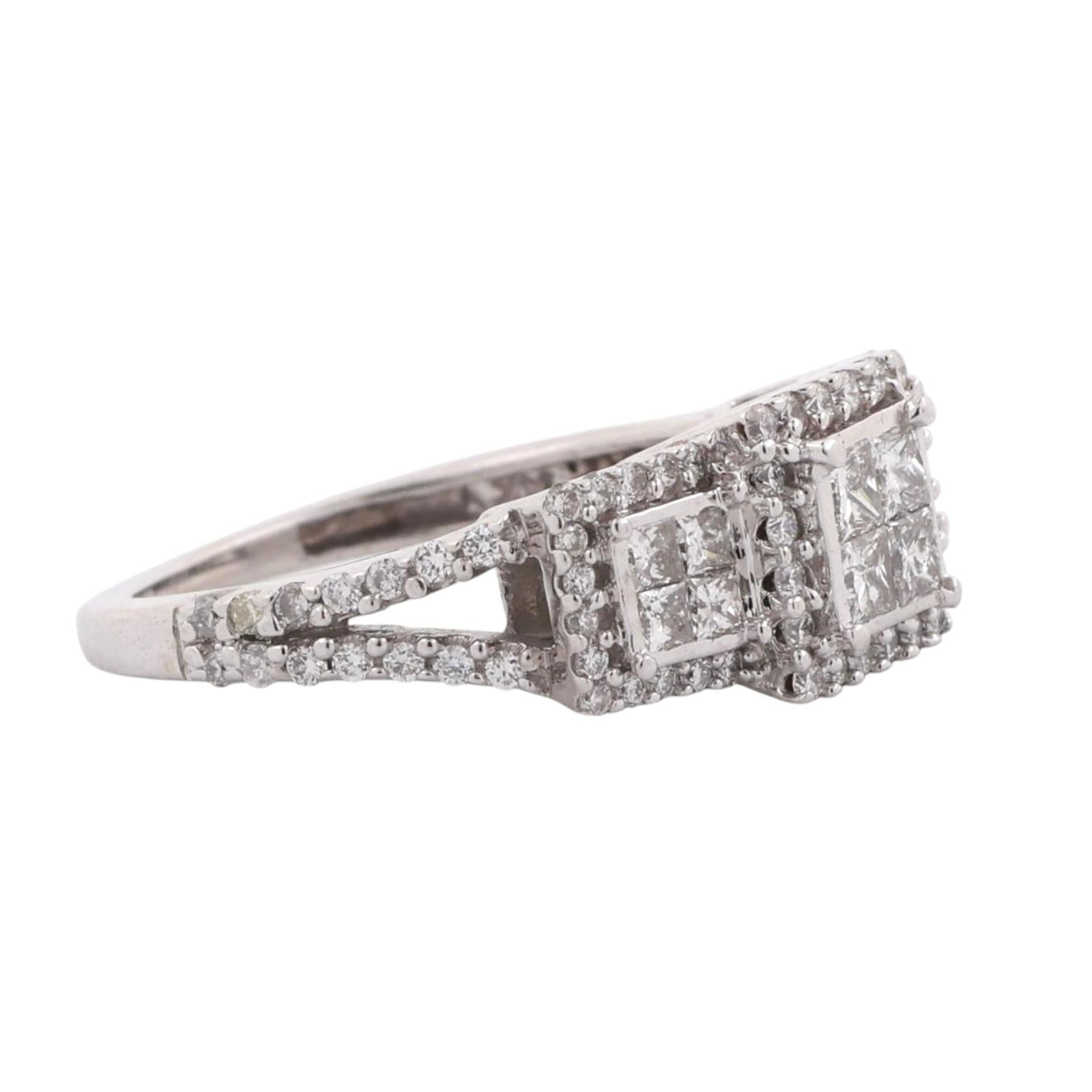 1.40 TW Princess Round Diamond Halo Engagement Ring 14K White Gold Size 5.5