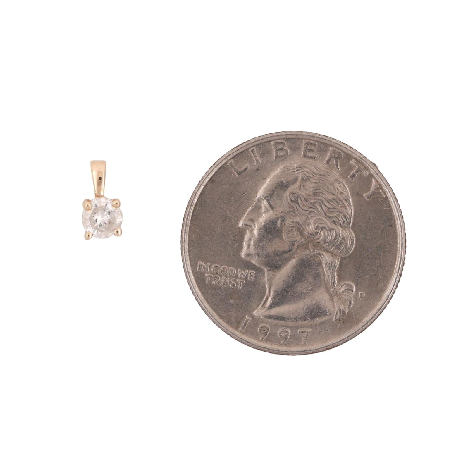 Round Diamond Solitaire Pendant 14K Yellow Gold 0.30 CT 0.30" Estate