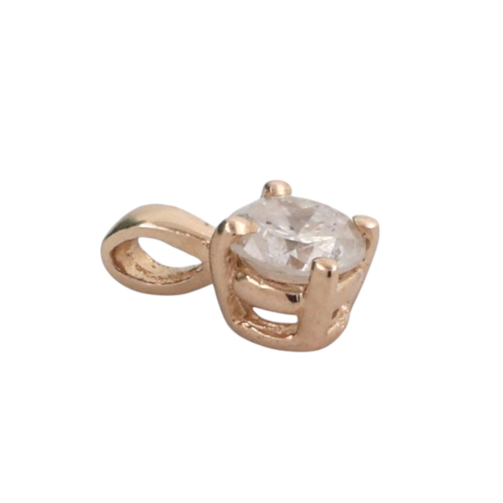 Round Diamond Solitaire Pendant 14K Yellow Gold 0.30 CT 0.30" Estate