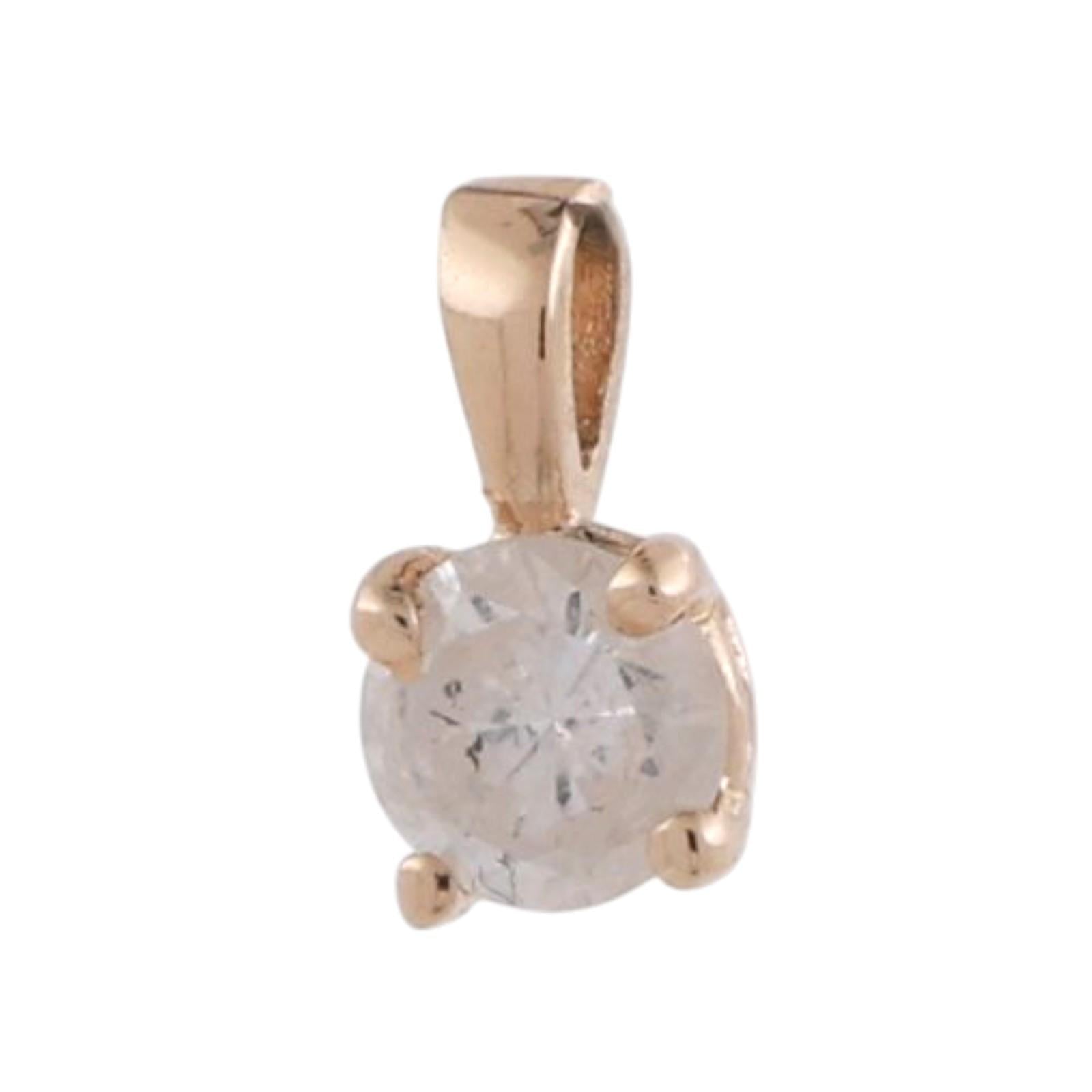Round Diamond Solitaire Pendant 14K Yellow Gold 0.30 CT 0.30" Estate