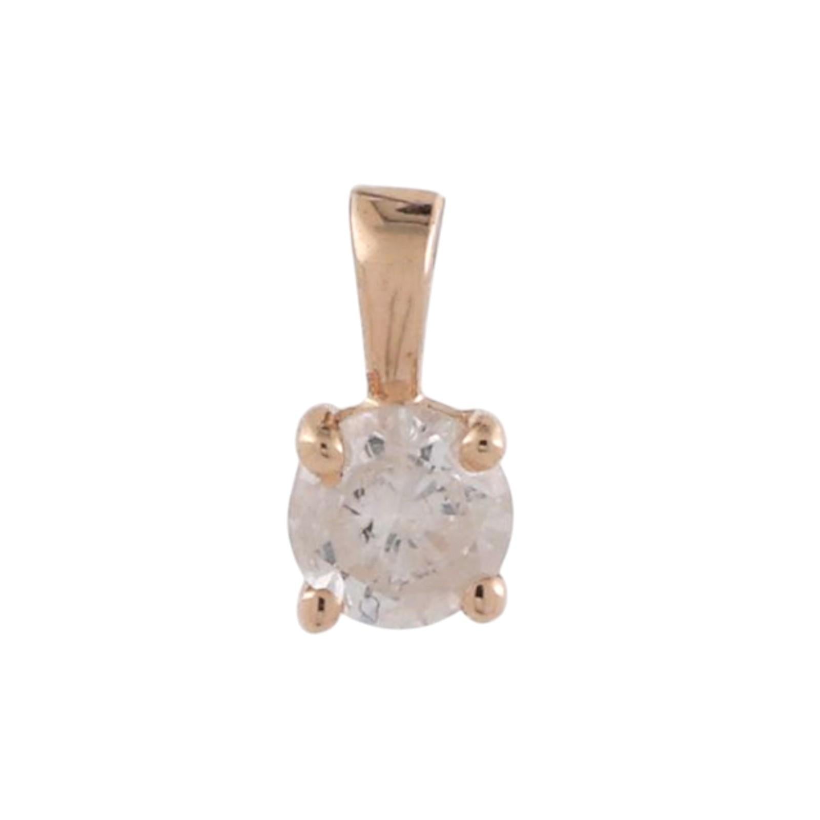Round Diamond Solitaire Pendant 14K Yellow Gold 0.30 CT 0.30" Estate