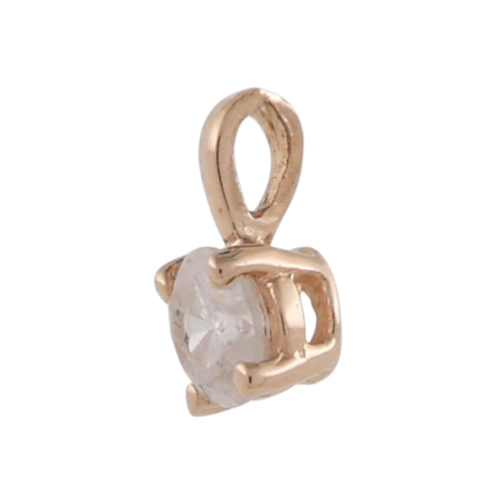 Round Diamond Solitaire Pendant 14K Yellow Gold 0.30 CT 0.30" Estate