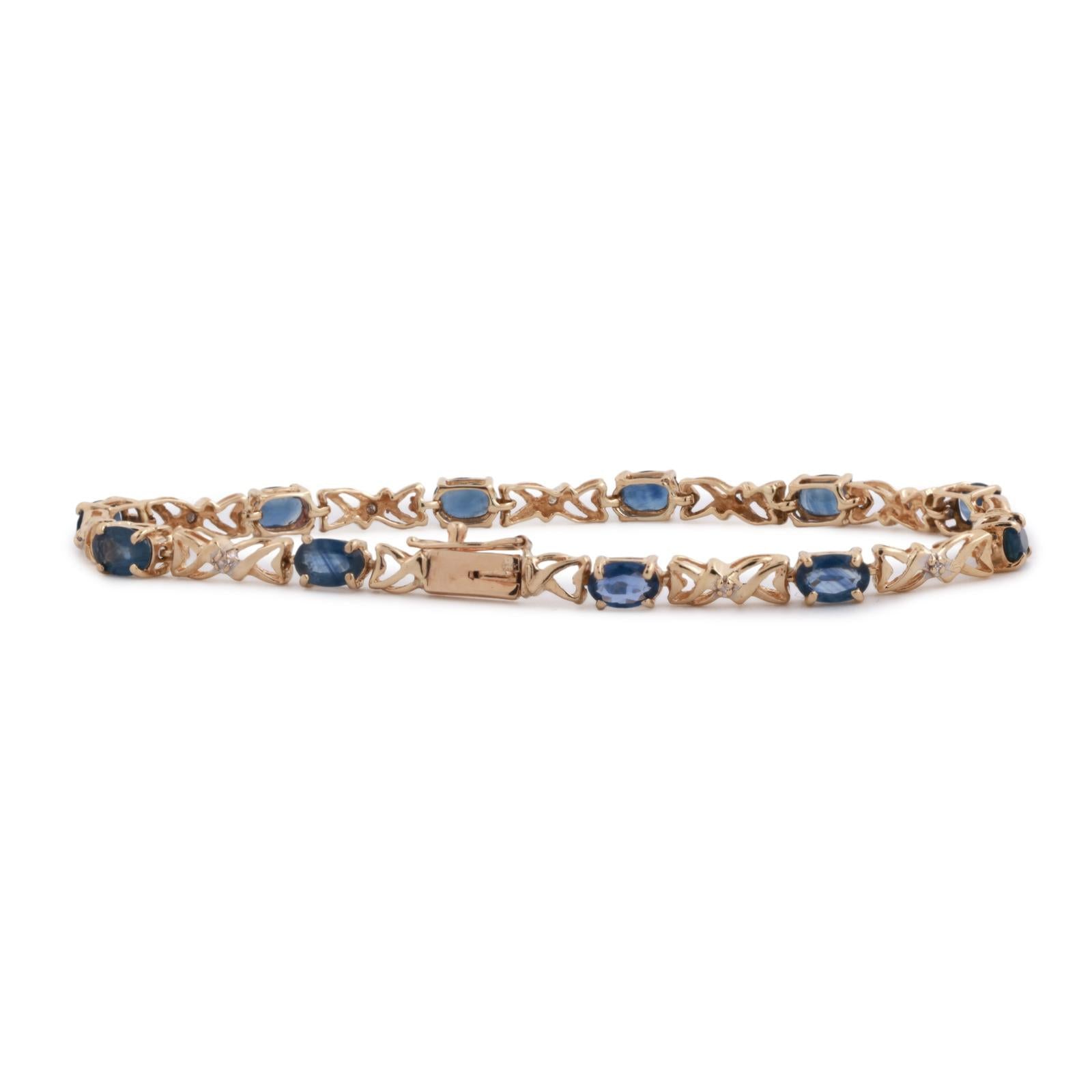 Blue Sapphire Diamond Station Bracelet 14K Yellow Gold 5.60 CTW 7.5" Estate